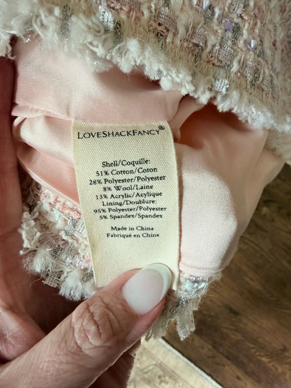 LoveShackFancy Moda Tweed Mini Dress with a Bow - Size 6 - Pink - Picture 15 of 16